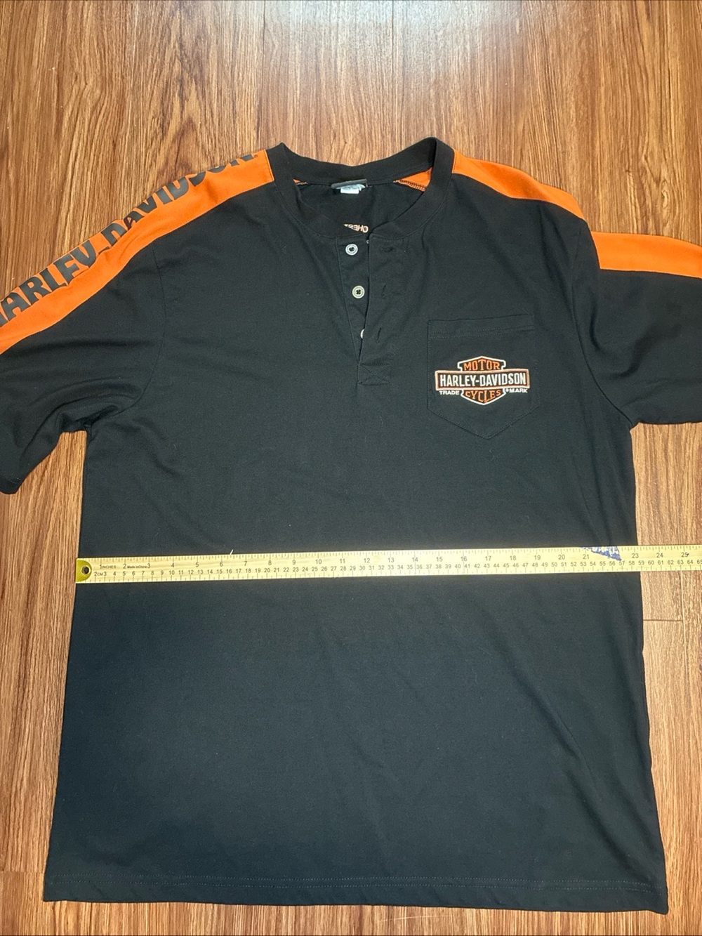 Harley-Davidson Black T-Shirt with Orange Shoulder Stripes